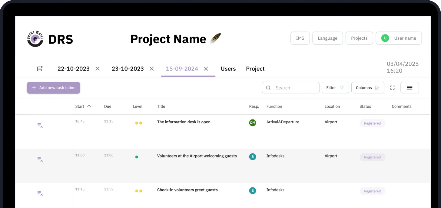 DRS module to list, assign, and check off every task in real time